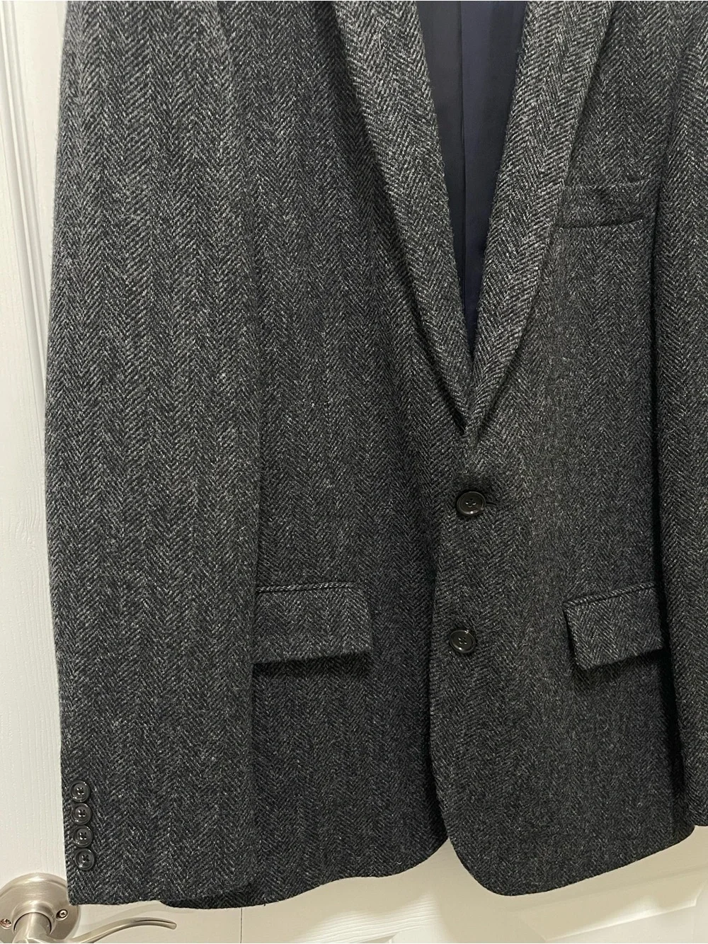 J Crew Charcoal Black Herringbone English Wool Ludlow Jacket Yorkshire Tweed 40R